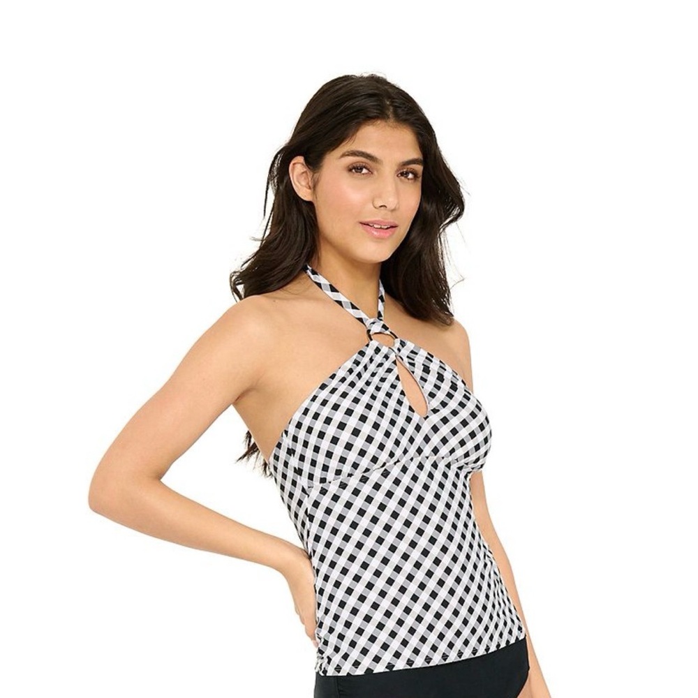 NWT Freshwater  Women's Swim Top Tankini  Halter O-Ring Gingham Checked Medium